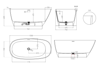 Ванна из искусственного камня Salini Sofia S-Stone 102528MRF 150x75см RAL полностью